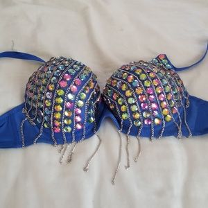 I Heart Raves blue jeweled bra NWT